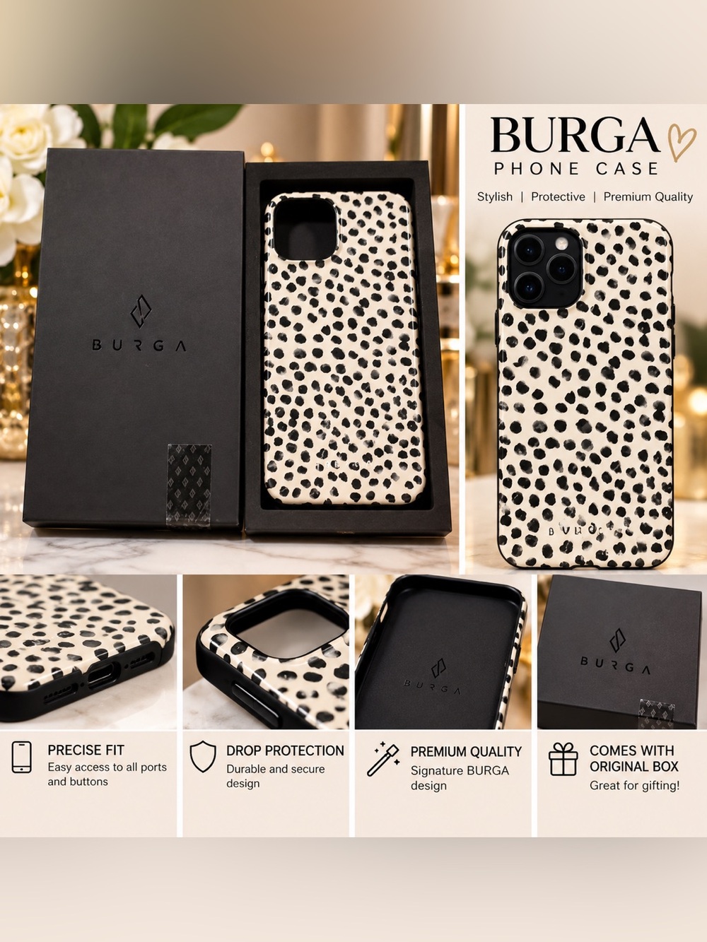 BURGA Dalmatian Spot Phone Case — Cream & Black